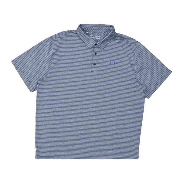 Under Armour Men's Polo Shirt Blue 2XL Polyester Striped Loose Heatgear - Picture 1 of 6